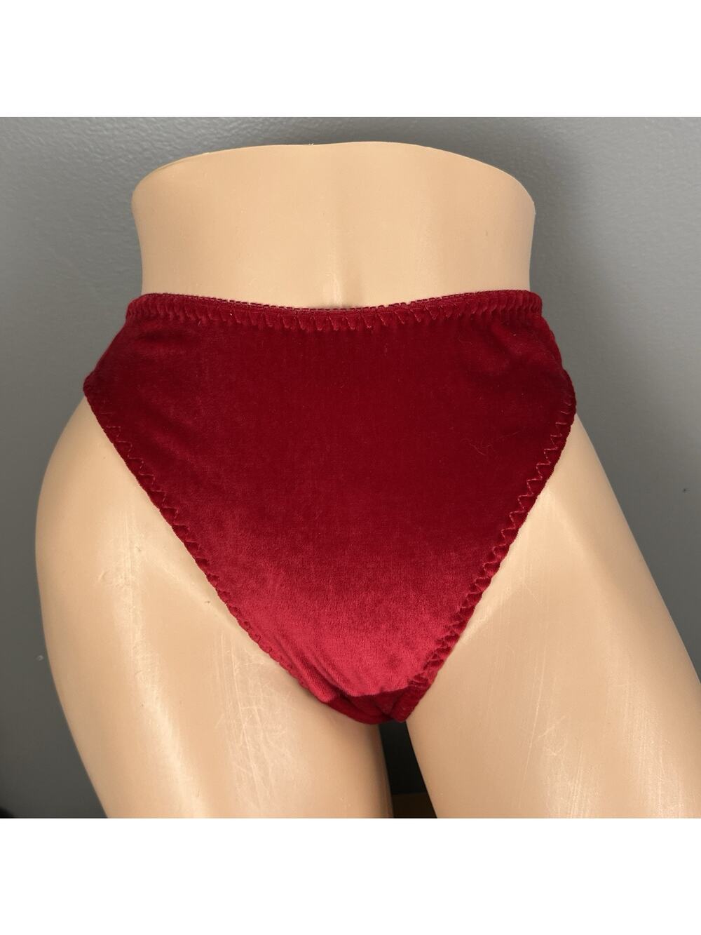 Vintage Red Velvet Thong Panties Size 7 Large NOS Hong Kong High Cut Lingerie